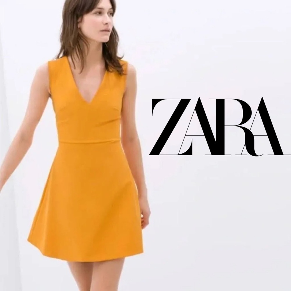 ZARA ~ Fit & Flare Back Bow Cut Out Mini Dress in Orange ~ Size Medium